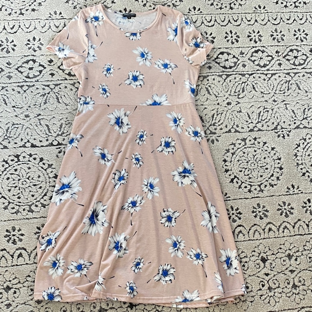 Floral Midi Dress in Pink and Blue